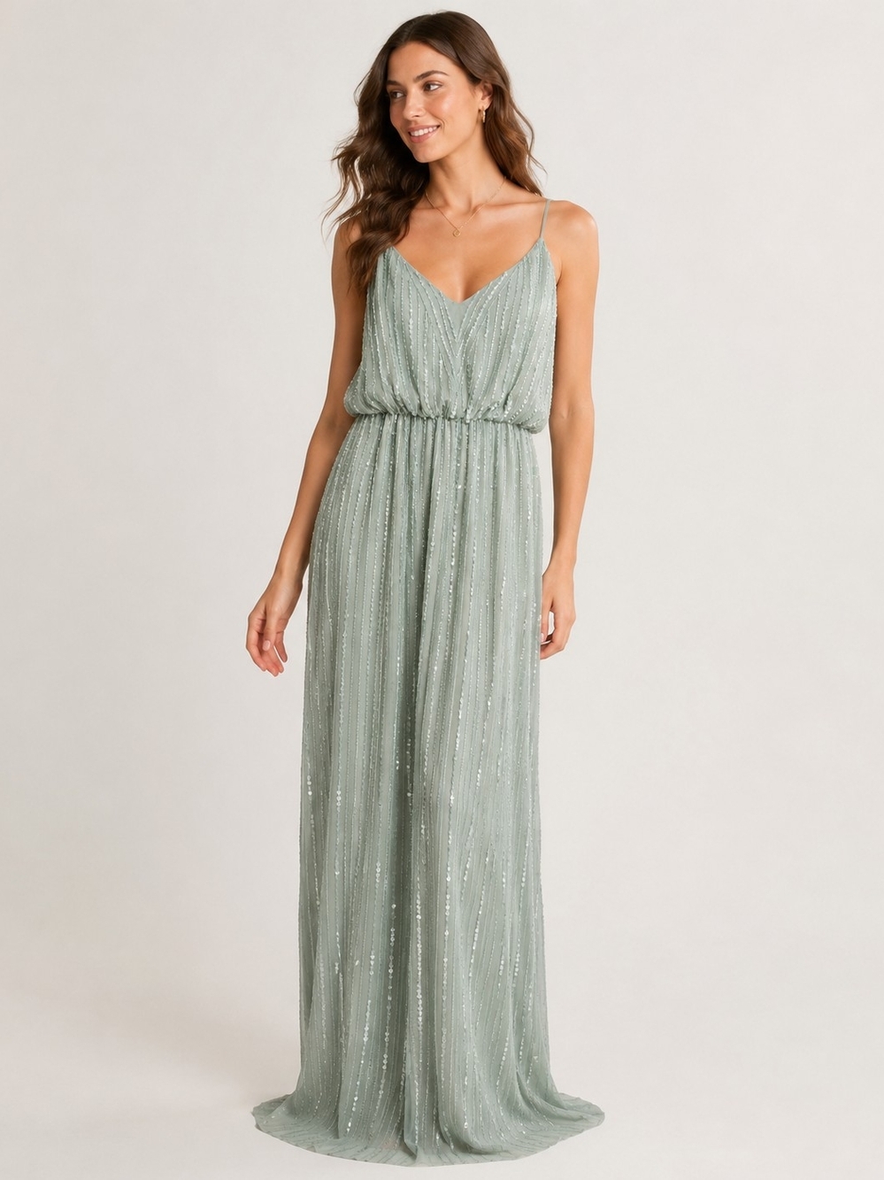Show Me Your Mumu Victoria Beaded Maxi Dress Silver Sage NWT Small